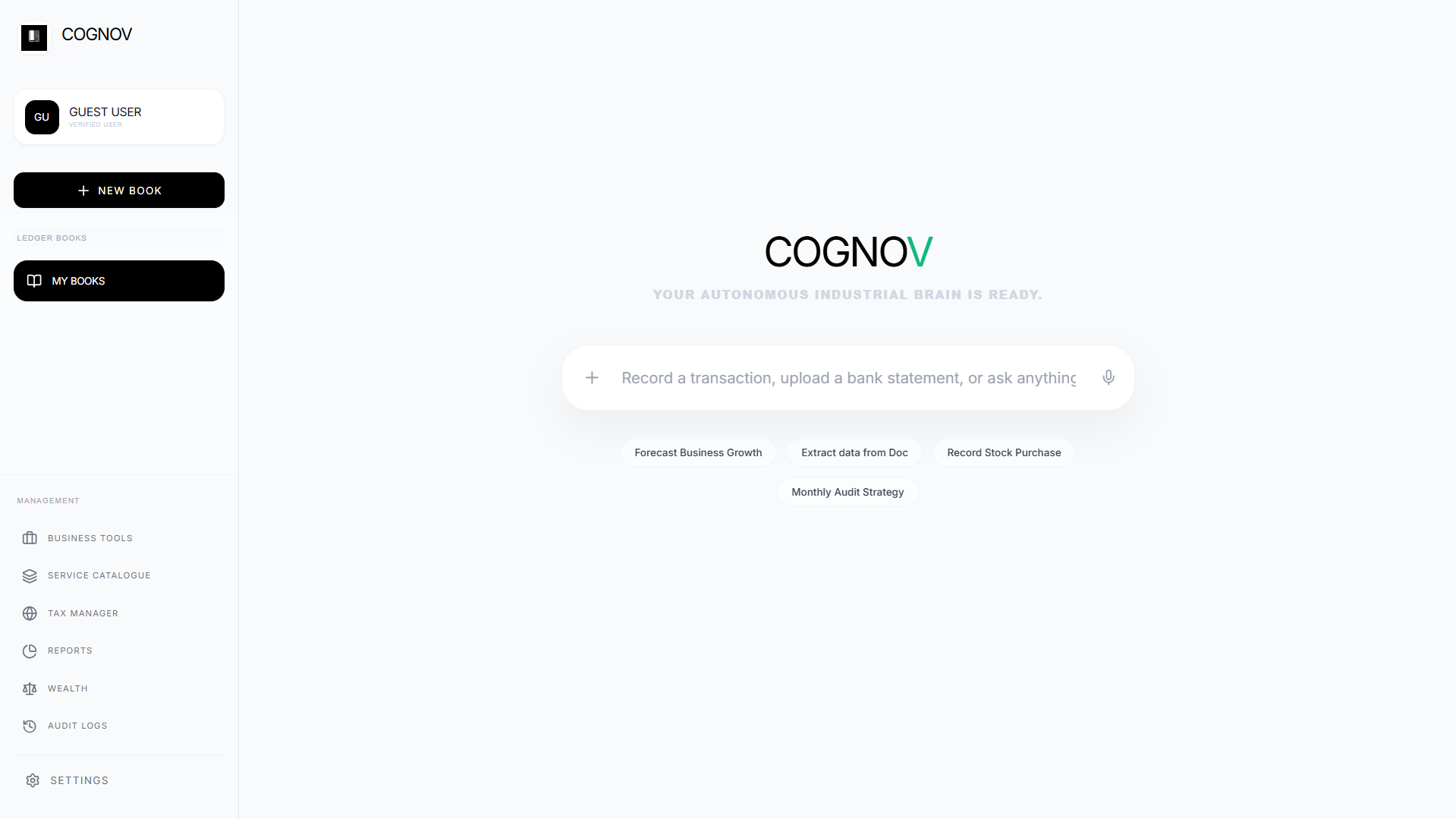 Knodd CognoV UI showing AI bookkeeping transactions